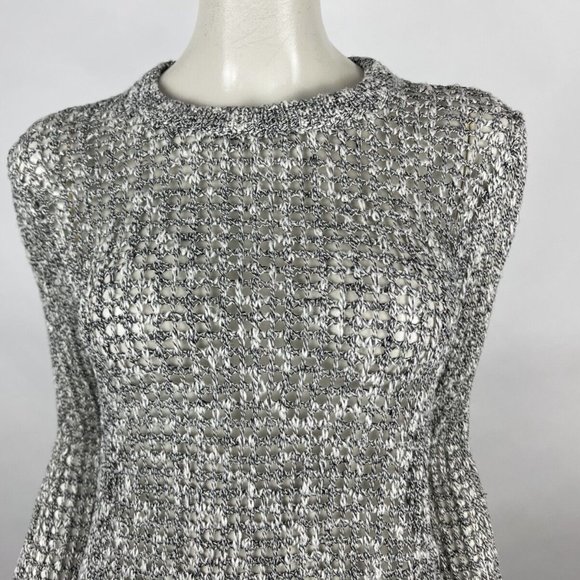 Theory Linen Cotton Mesh Knit Sweater Women M Long Sleeve Pullover‎ Crew Neck - Picture 5 of 10